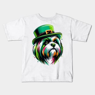 Lhasa Apso Celebrates Saint Patrick's Day Festively Kids T-Shirt